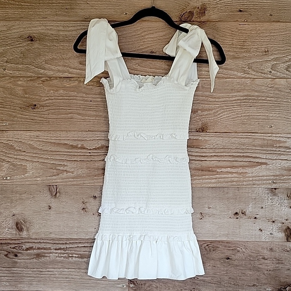 Altar'd State Size Small Ivory Smocked Dress with Ties at the Shoulder